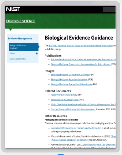NIST - Biological Evidence Guidance